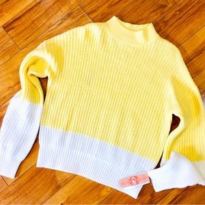 GB striped cable knit sweater oversize slouchy baggy style yellow white …